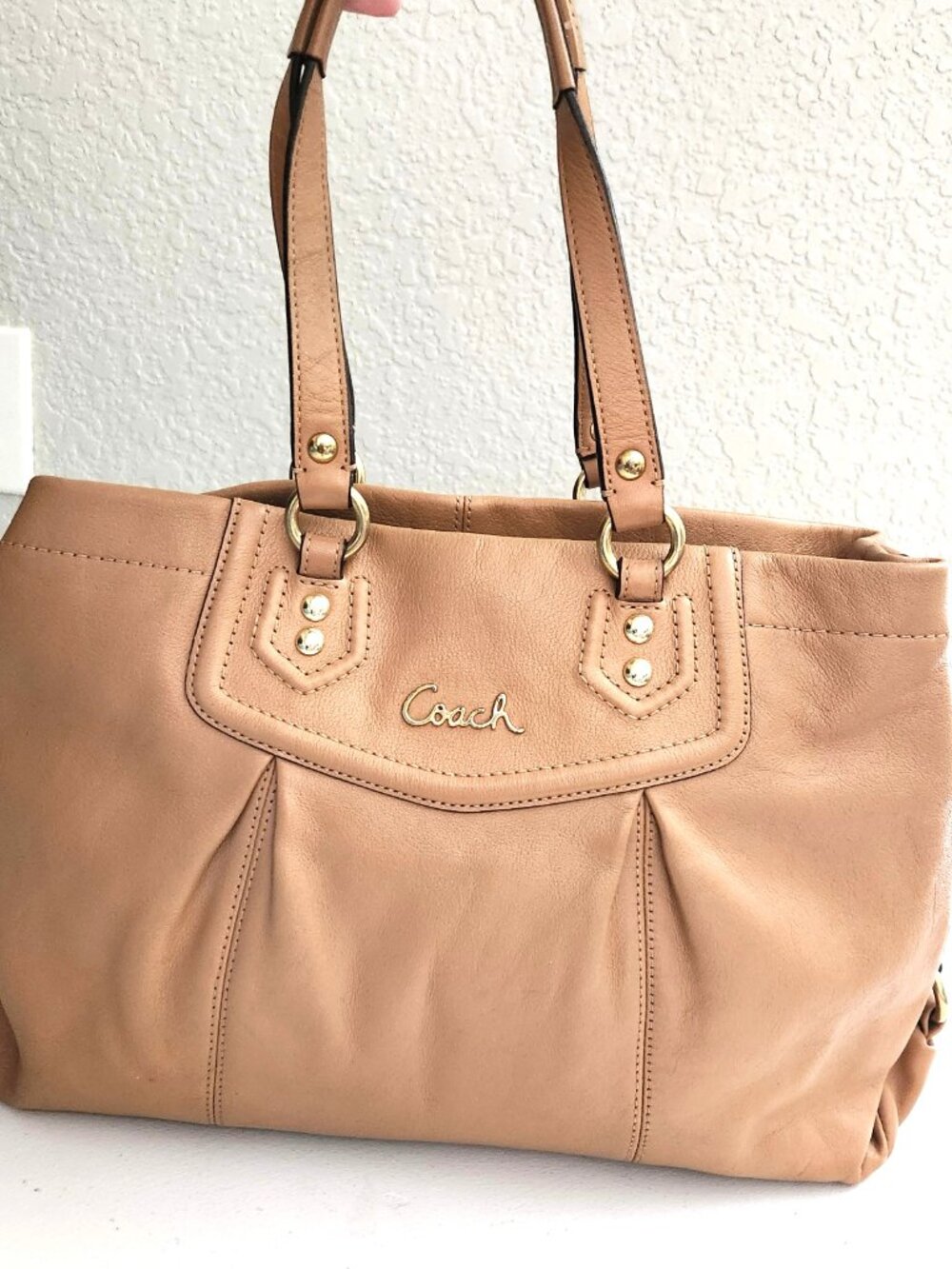 Coach Ashley Camel Brown Leat 9inchher Satchel Tote Bag